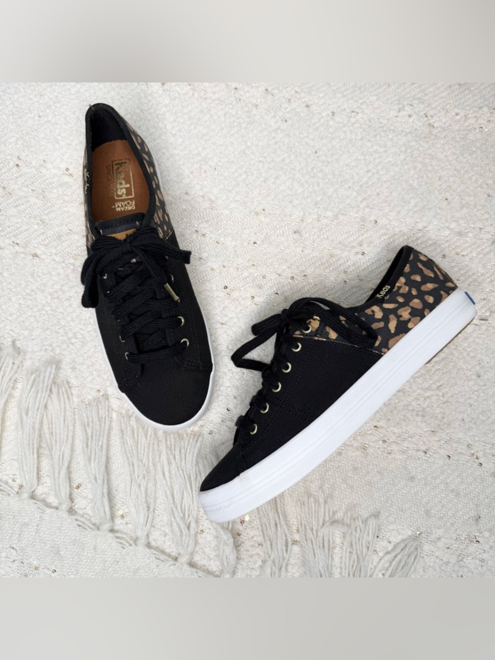 Keds black and cheetah print canvas sneakers 7 1/2 NWOT